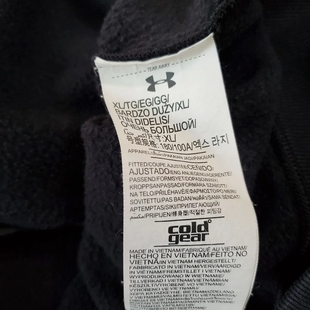 Under‎ Armour Boys Sweatshirt XL Black Hoodie Full Zip Logo Fitted ColdGear